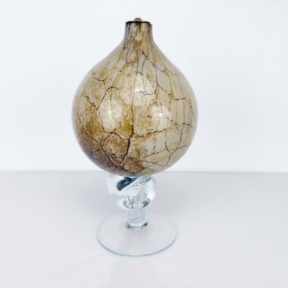 KROSNO Poland VTG Jozefina Hand Blown Art Glass Marble Beige Snail Stem Oil Lamp - Picture 3 of 14